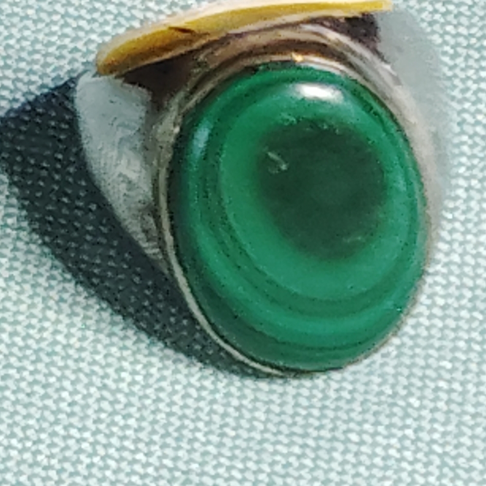 BALI STERLING, NATURAL MALACHITE, STONE RING.  SIZE 5
